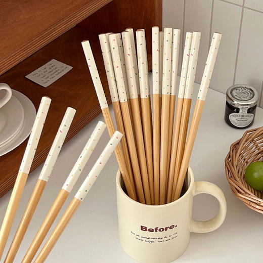 「10双装！元槿竹木」网红居家日用筷子 简约高山楠木竹木筷子餐饮用具花膜筷24cm 商品图2