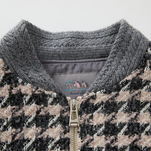 谜底千鸟格外套女2024冬新品复古棒球领拼接大廓形夹克244MW1685 商品图3