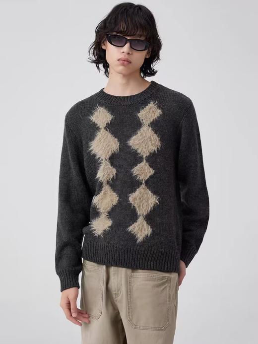 Simple Project/M24174/菱形格撞色浮毛圆领毛衣 商品图0