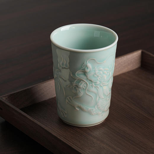 省大师雷慧仙出品龙泉青瓷粉青釉龙凤对杯可乐杯 商品图2