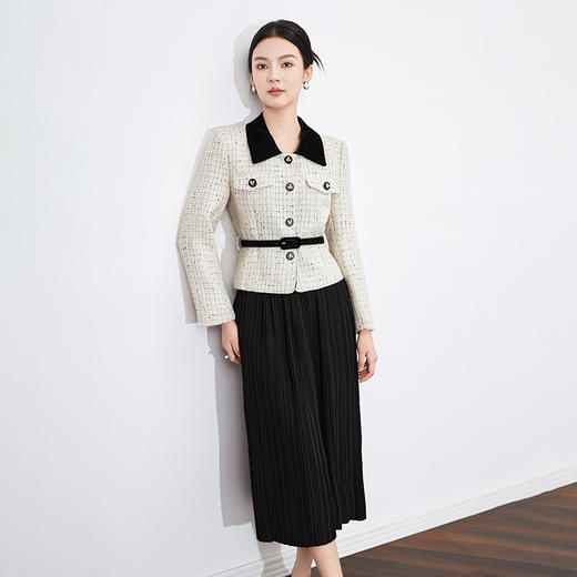 【高货wl】全新升级【铂金会员367/天猫489/差价122】(94132) 洛诗琳法式轻奢高级亮片编织粗花小香风外套压褶半裙套装 商品图2