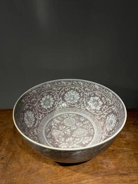 釉里红拔白缠枝牡丹纹碗，顺丰包邮