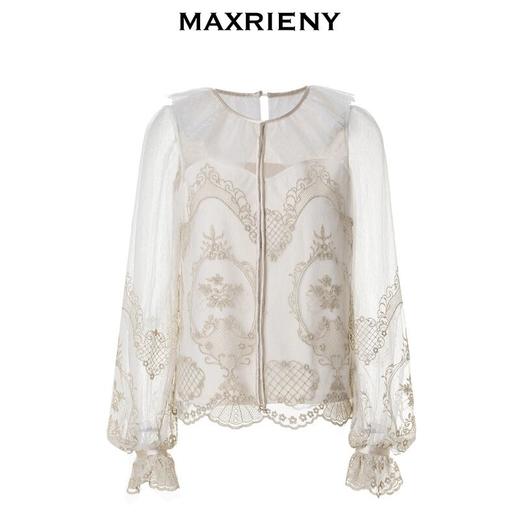 MAXRIENY复古华丽蕾丝蝴蝶结上衣24年冬甜美秋冬长袖提花上衣(货号:MC88TP767) 商品图4