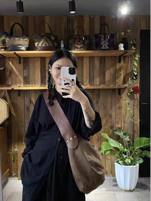 YU LEATHER/ CA24LP/帆布拼皮斜挎包 商品图1