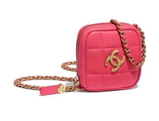 CHANEL香奈儿 链条格纹方形 小羊皮 单肩斜挎包女款粉色 商品图0