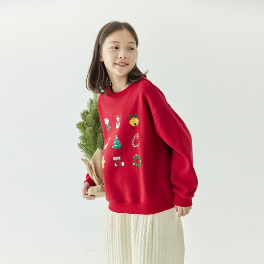 棵初24年冬季新款儿童加绒卫衣圣诞节日限定女童趣味印花保暖上衣 商品图4
