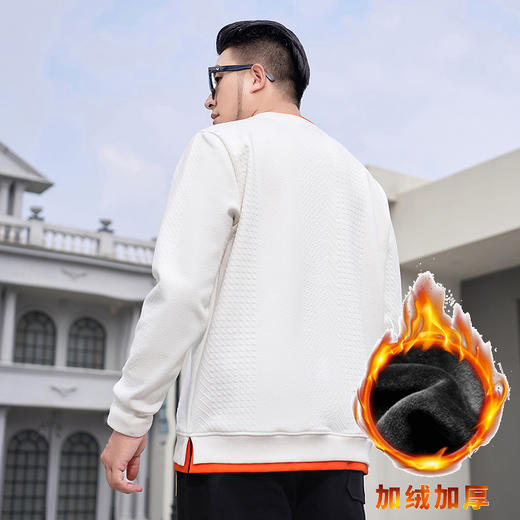 【新款DMH】大依优型大码加绒卫衣圆领弹力加肥加大胖子长袖上衣男士T恤肥佬男装潮款 商品图2