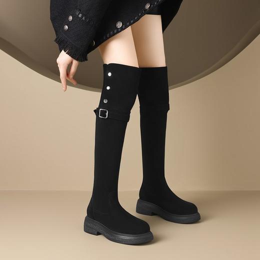 ZHR则则时尚百搭过膝靴2024新款洋气复古长筒靴折叠两穿加绒女靴 商品图5