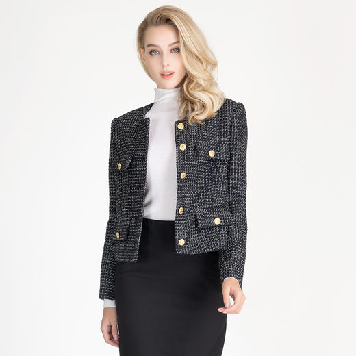 LIZZY精致优雅圆领百搭小香风长袖短外套女上衣8082 商品图1