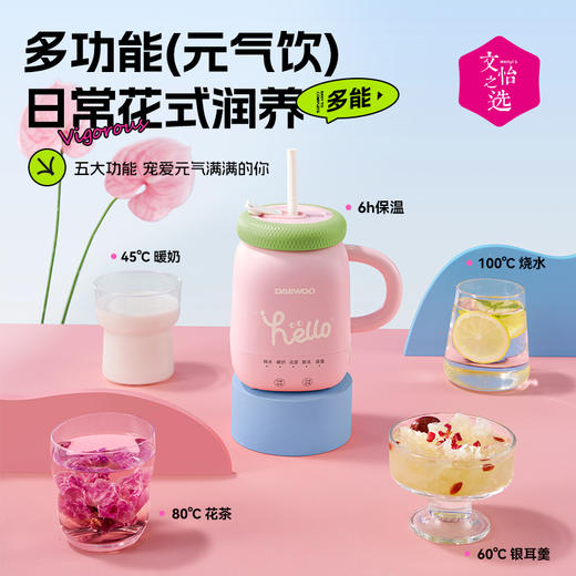 【文怡之选】大宇 电热水杯D15 多功能养生杯 6h保温 吸管杯 花茶银耳羹暖奶 商品图0