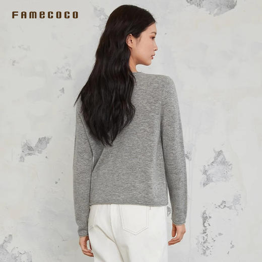 Famecoco范可儿针织衫简约套头圆领刺绣套头毛衫通勤女装春秋款FAB6DB009 商品图1