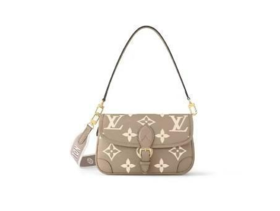 LOUIS VUITTON Diane 可拆卸肩带老花满印压花牛皮 法棍包 手提单肩斜挎包 女款 鸽子米色)奶油色