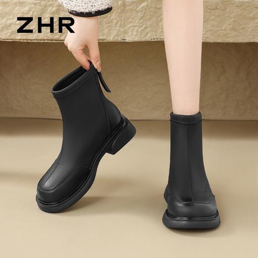 ZHR则则加绒短靴2024秋冬新款轻便外穿靴子平底英伦短靴女烟筒靴 商品图8