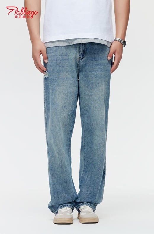 赤兔嗨购男装宽松阔腿牛仔裤2024年秋冬新款水洗长裤宽腿修饰身形 商品图2