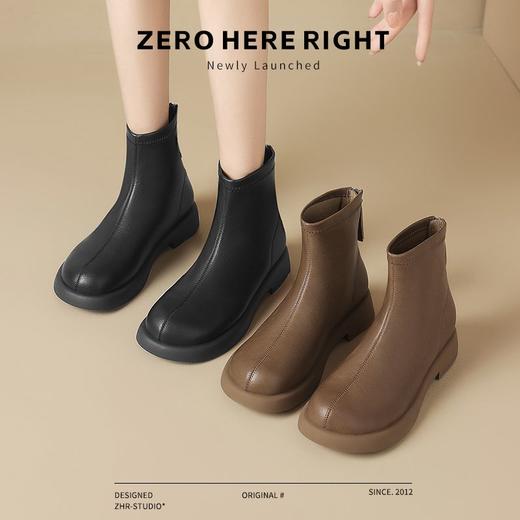 ZHR新中式短靴女2024新款高级废土风平底女靴法式圆头短筒马丁靴 商品图5