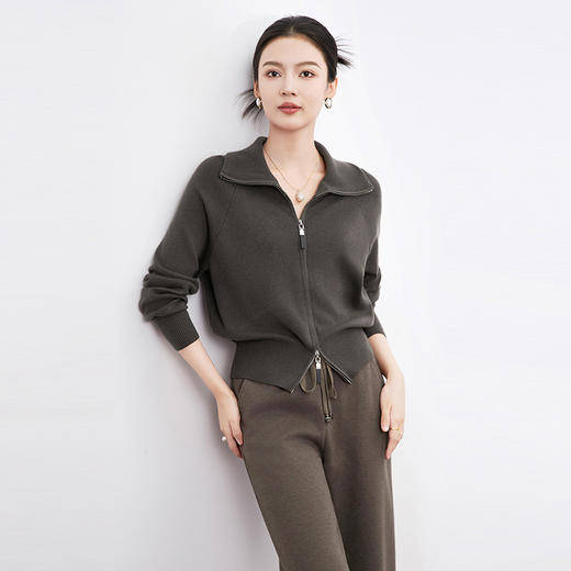 【高货wl】全新升级【铂金会员192/天猫259/差价67】(41805) 洛诗琳法式大翻领设计感双拉链针织开衫秋冬新款毛衣外套 商品图0