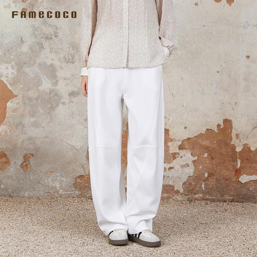 Famecoco范可儿长裤纯色设计感裤型收脚休闲裤通勤风女FAB6GA019 商品图2