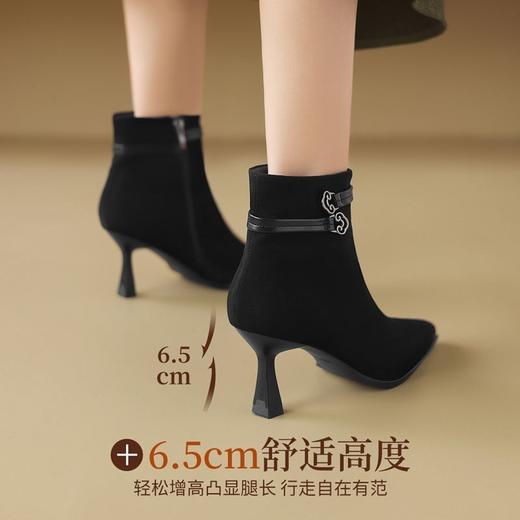 ZHR则则细跟小短靴优雅气质女靴2024新款增高加绒保暖瘦瘦靴百搭 商品图4