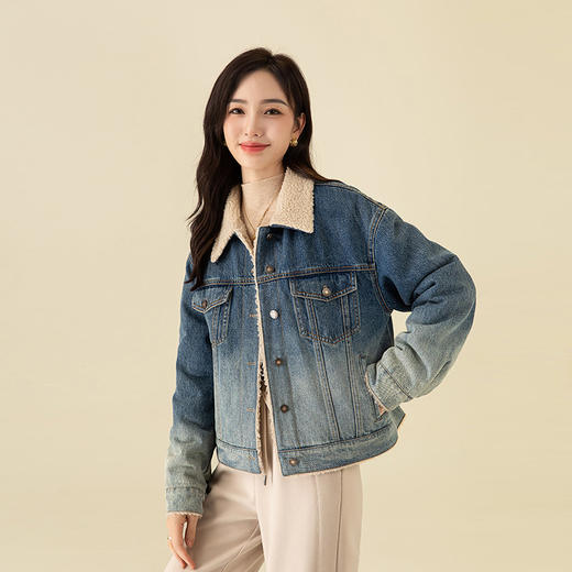 【高货xg】全新升级【铂金会员257/天猫349/差价92】(44025) 洛诗琳24冬季宽松百搭加厚保暖加绒渐变牛仔仿羊羔绒外套 商品图1