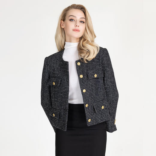 LIZZY精致优雅圆领百搭小香风长袖短外套女上衣8082 商品图0