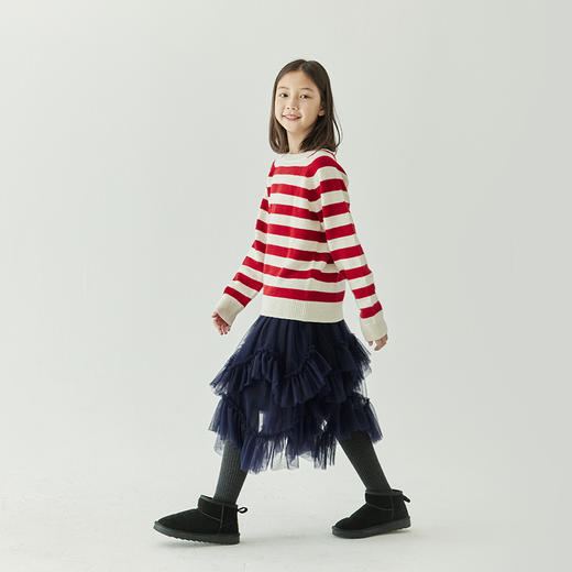 棵初24冬季儿童节日氛围感红条纹羊毛衫女童拼色保暖软糯针织毛衣 商品图3