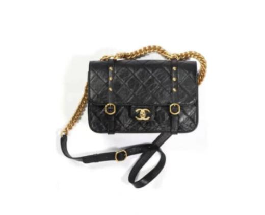 CHANEL香奈儿21B秋季系列 复古金扣金链翻盖小牛皮手机包零钱包邮差包手提单肩斜挎包 女款  黑色 商品图0