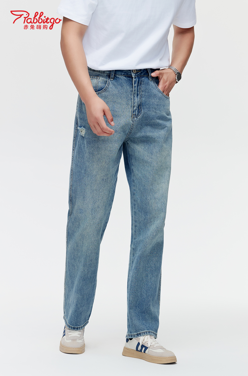 赤兔嗨购男装宽松阔腿牛仔裤2024年秋冬新款水洗长裤宽腿修饰身形