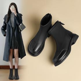 ZHR则则加绒短靴2024秋冬新款轻便外穿靴子平底英伦短靴女烟筒靴