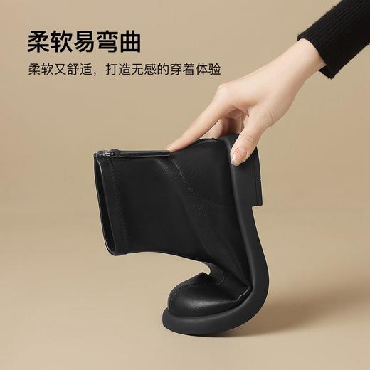 ZHR新中式短靴女2024新款高级废土风平底女靴法式圆头短筒马丁靴 商品图3