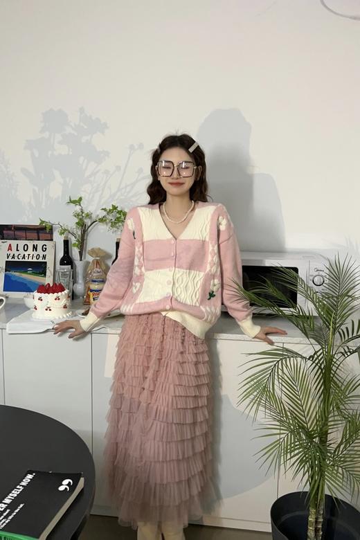 Stay2Weeks 甜美撞色棋盘格花卉针织外套 17573 商品图0