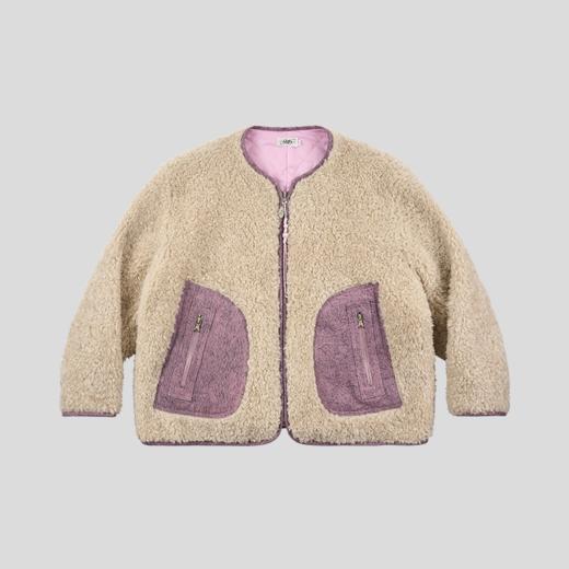 GOODBAI 916 slogan做旧印花拼接oversize圆领仿羊羔绒外套 商品图1