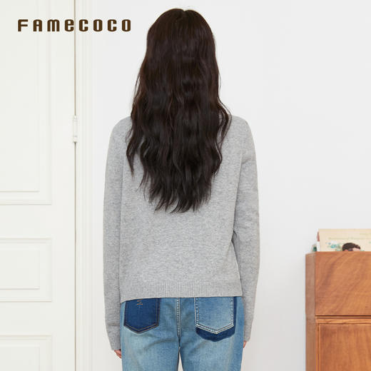 Famecoco范可儿针织衫含羊毛菱形刺绣通勤风套头毛衫女装春秋款FAB6DB005 商品图2