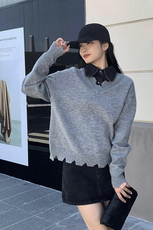 Kai & Kiera 不规则拼接衬衫做旧上衣 17816 商品图2