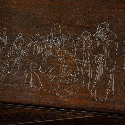 清 紫檀阴刻竹林七贤诗文盖盒 商品图2