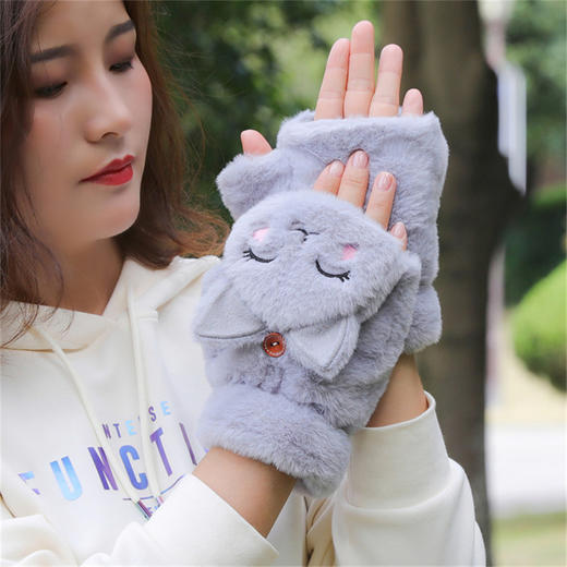 【可爱萌物保暖手套】女秋冬季可爱骑行韩版卡通加绒加厚学生写字翻盖手套挂脖保暖，双层加厚保暖，无畏严寒。ry 商品图6