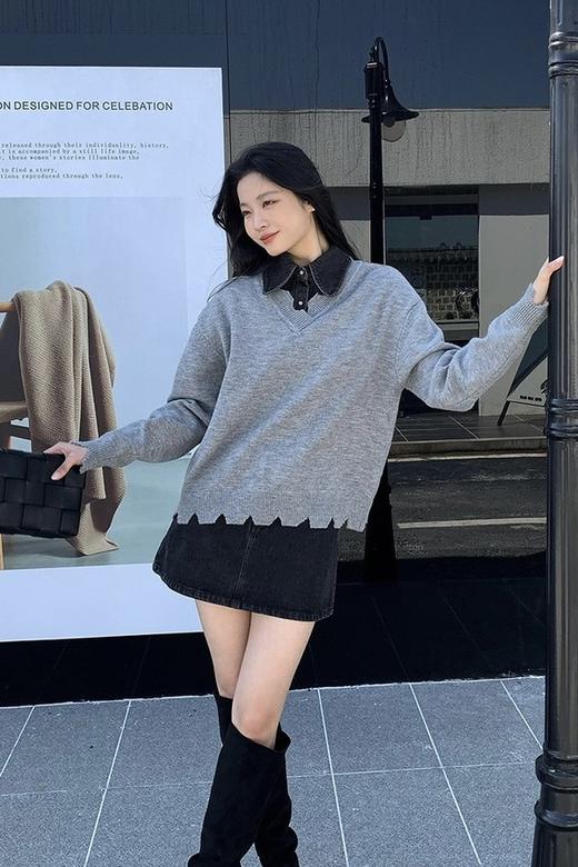 Kai & Kiera 不规则拼接衬衫做旧上衣 17816 商品图1