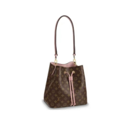 LOUIS VUITTON NÉ0 老花 涂层帆布拼牛皮 水桶包单肩手提包女款 粉色