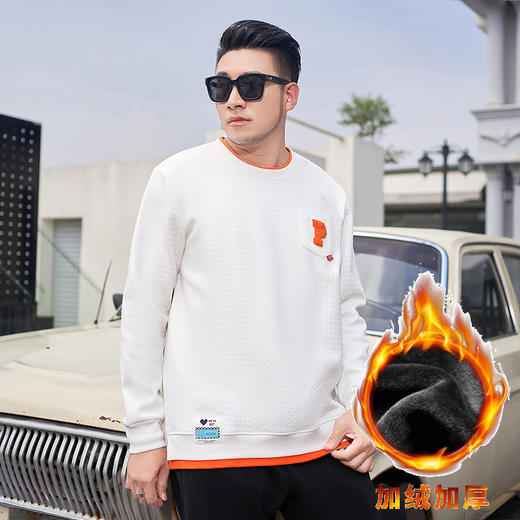 【新款DMH】大依优型大码加绒卫衣圆领弹力加肥加大胖子长袖上衣男士T恤肥佬男装潮款 商品图3