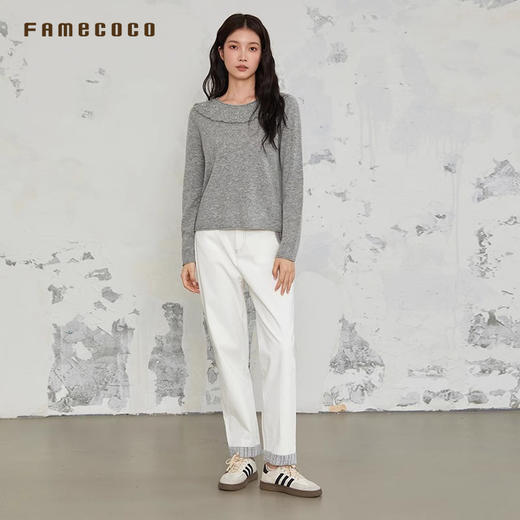 Famecoco范可儿针织衫简约套头圆领刺绣套头毛衫通勤女装春秋款FAB6DB009 商品图2