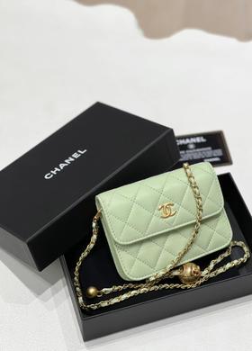 CHANEL香奈儿小金球 翻盖链条菱格纹 小羊皮单肩斜挎包女款 绿色