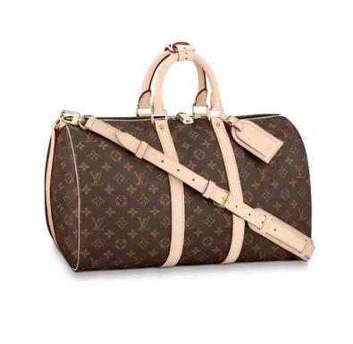 LOUIS VUITTON keepall 45 经典老花图案印花Monogram帆布拼牛皮革饰边 旅行袋单肩斜挎手提包 女款 棕色 商品图0