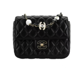 CHANEL香奈儿 珐琅扣爱心链条翻盖小羊皮 单肩斜挎包 大号 芯片款 女款 黑色
