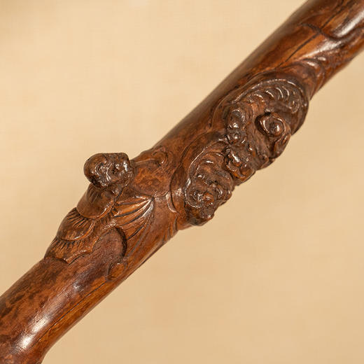 清 黄杨木雕根结形福寿纹手杖 商品图2