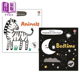 【中商原版】黑白书2册 Animals Bedtime 动物 晚安 英文儿童纸板书 幼儿启蒙故事 0-3岁英文原版 进口原版亲子绘本 Usborne