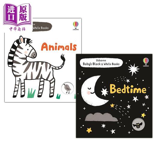 【中商原版】黑白书2册 Animals Bedtime 动物 晚安 英文儿童纸板书 幼儿启蒙故事 0-3岁英文原版 进口原版亲子绘本 Usborne 商品图0