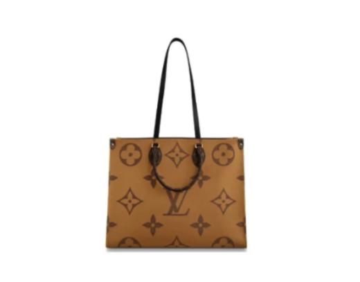 LOUIS VUITTON ONTHEGO GM#黑色肩带#经典老花满印 涂层帆布 托特包Tote包购物袋单肩手提包 大号 女款 棕色/焦糖色 黑色肩带 商品图0