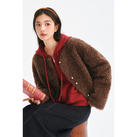 【严选】【100%绵羊毛】诗凡黎毛毛短外套2024年冬减龄宽松休闲羊羔毛外套7FA410181 商品图2