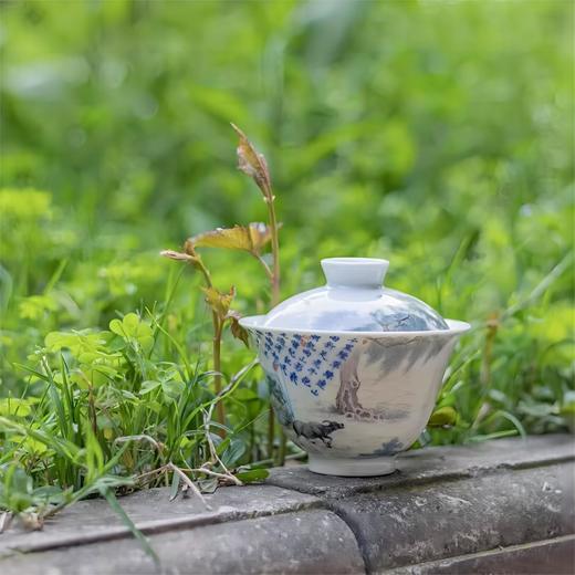 一儒堂书卷山水牧牛图盖碗 商品图6