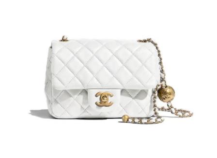 CHANEL香奈儿小金球 金球方胖子羊皮链条包斜挎包白色 商品图0