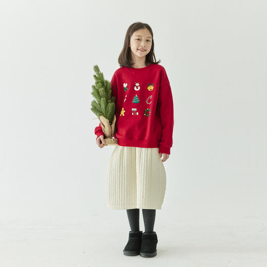 棵初24年冬季新款儿童加绒卫衣圣诞节日限定女童趣味印花保暖上衣 商品图1